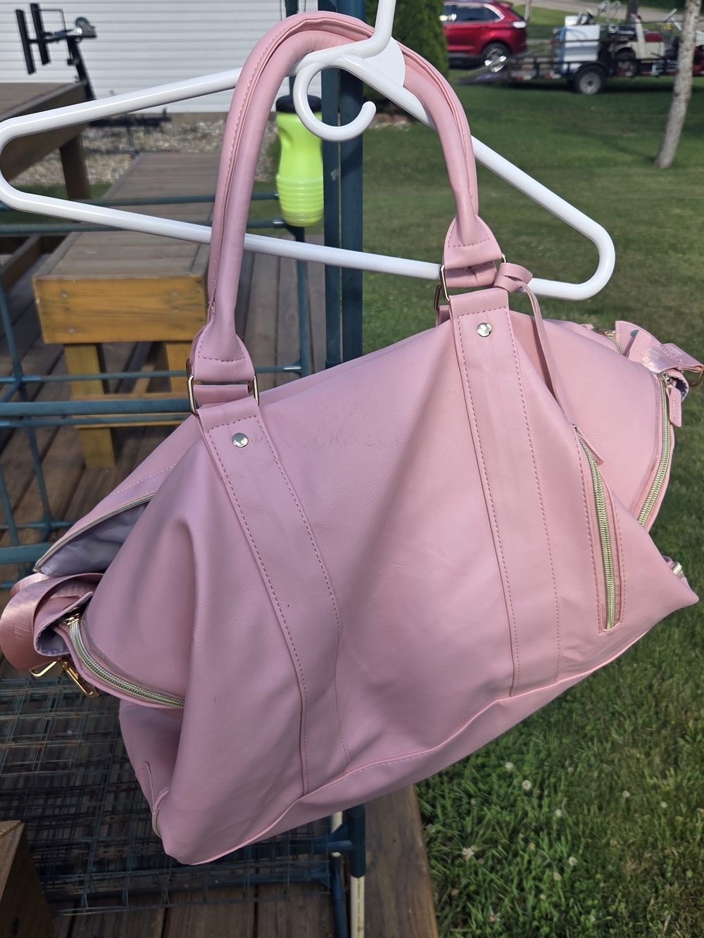 Women's Pink Weekend Tote Bag with Gold Accents